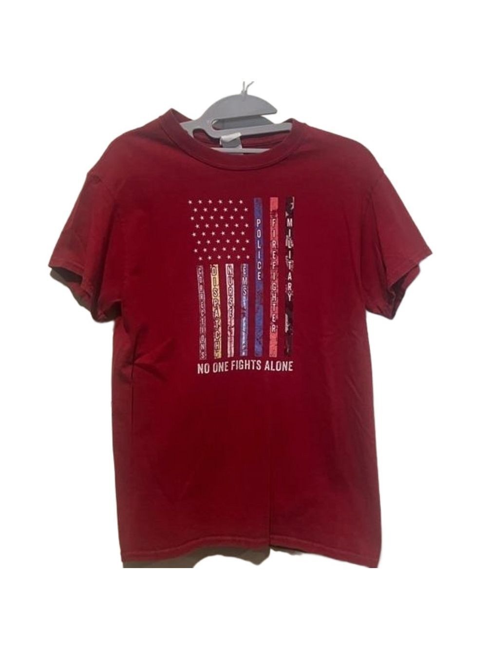 No one fights alone red t-shirt Size: Small